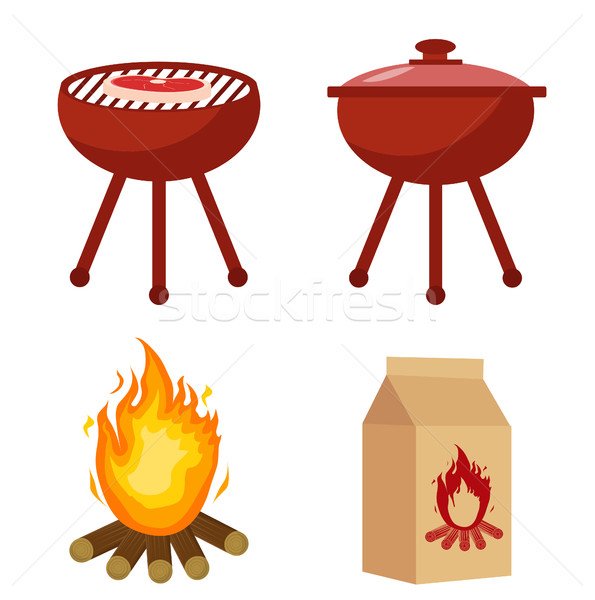 Set for barbecue and grill with charcoal, bonfire. Collection for BBQ. Isolated on white background. Stock photo © lucia_fox