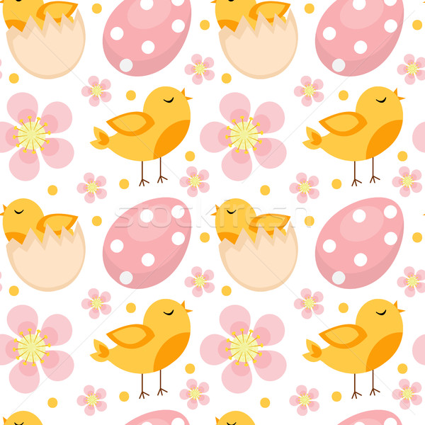 Stock photo: Cute Easter seamless pattern with birds and eggs. Endless Spring background, texture, digital paper.