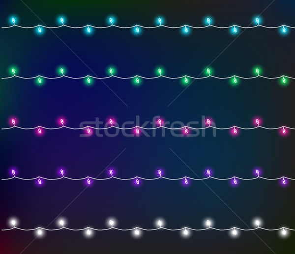 Glowing garland with small lamps. Garlands Christmas decorations lights effects. Vector illustration Stock photo © lucia_fox