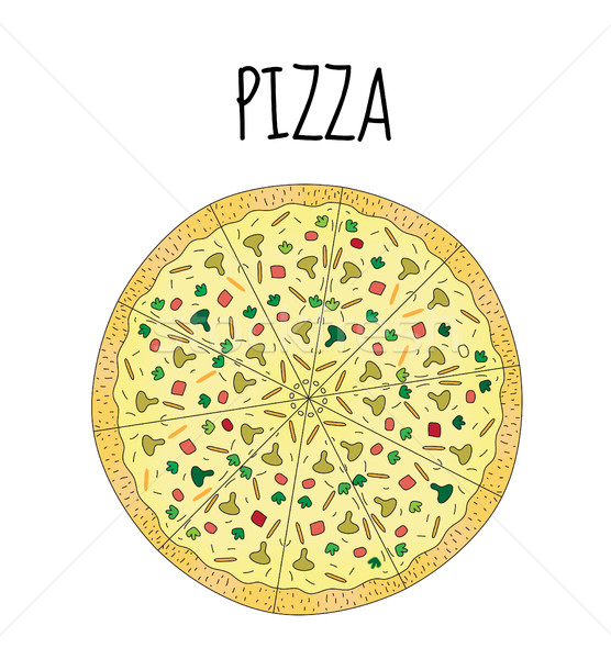 Foto stock: Pizza · desenho · cartão · postal · mão · comida · coração