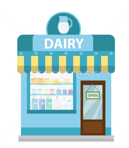 Shop with dairy products.   building icon. Milk  flat style. Showcases stores on the street. Vector  Stock photo © lucia_fox
