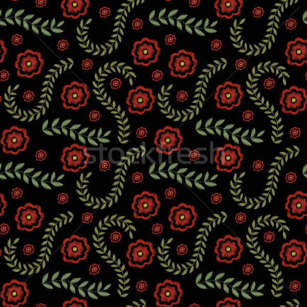 Embroidery trendy floral seamless pattern. Flowers ornament endless background, texture. Vector illu Stock photo © lucia_fox