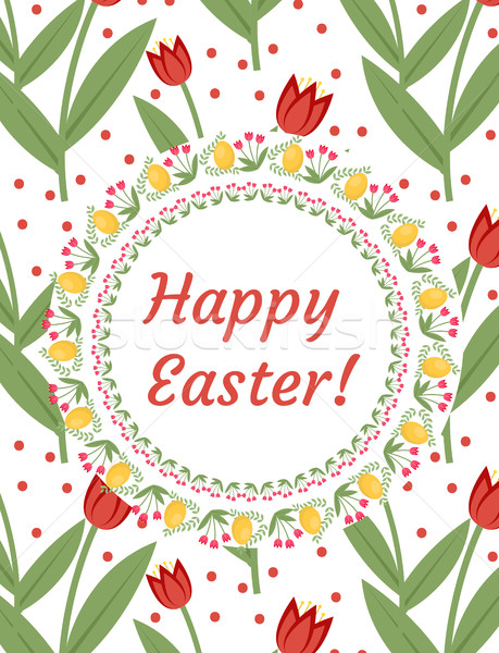 Happy Easter greeting card, flyer, poster with red tulips. Spring cute template for your design. Vec Stock photo © lucia_fox