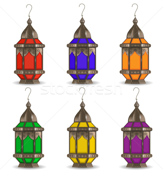 Ramadan Kareem set of multicolored lanterns, isolated on white background. Realistic 3D lamp. Vector Stock photo © lucia_fox