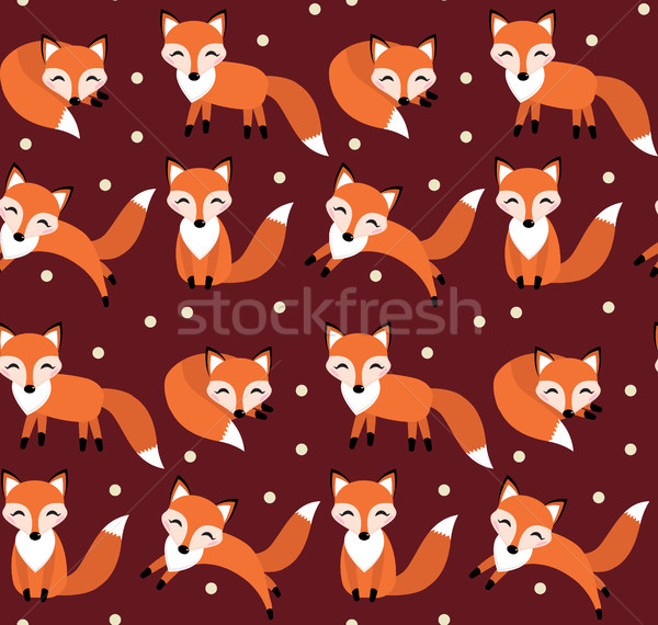 Cute fox seamless pattern. Foxy endless background, texture. Children s backdrop. Vector illustratio Stock photo © lucia_fox