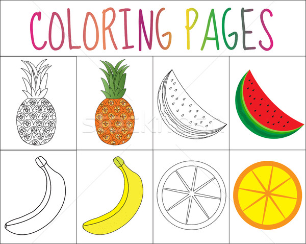 Coloring book, page set. Fruits collection. Sketch and color version.  for kids. Childrens education Stock photo © lucia_fox