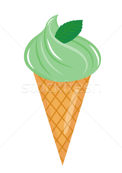 Ice Cream cone with mint icon flat cartoon style. Isolated on white background. Vector illustration, Stock photo © lucia_fox