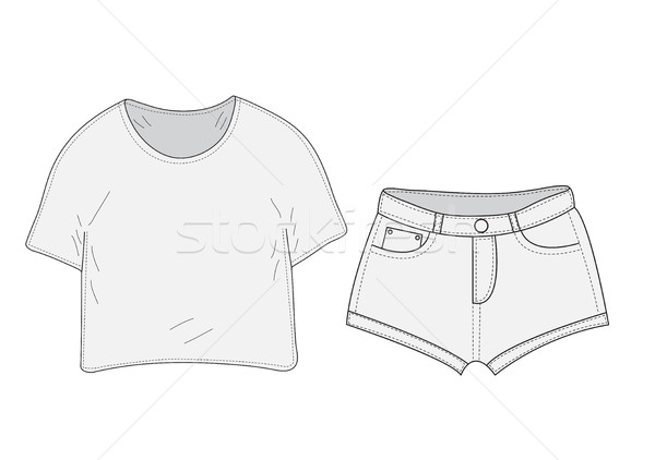 T-shirt and shorts set sketch, swag style. Clothes, hand-drawing, doodle style. Women suit. vector i Stock photo © lucia_fox