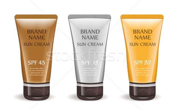 Sunscreen cream realistic package set, isolated on white background. 3d tube, bottle mock-up for bra Stock photo © lucia_fox