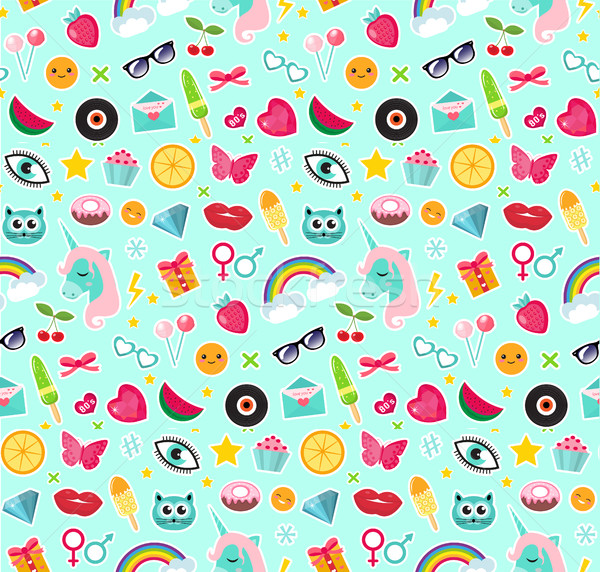 Fashion seamless pattern of patches 80s comic style. Pins, badges and stickers Collection cartoon po Stock photo © lucia_fox