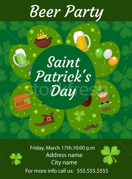 Happy St. Patrick's Day invitation, poster, flyer. Beer Party template for your design. Vector illus Stock photo © lucia_fox