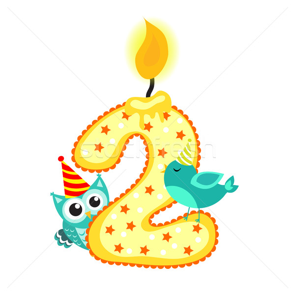 [[stock_photo]]: Heureux · deuxième · anniversaire · bougie · animaux · isolé