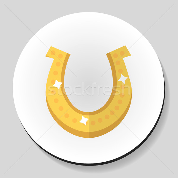 Golden horseshoe for good luck sticker icon flat style. Vector illustration. Stock photo © lucia_fox