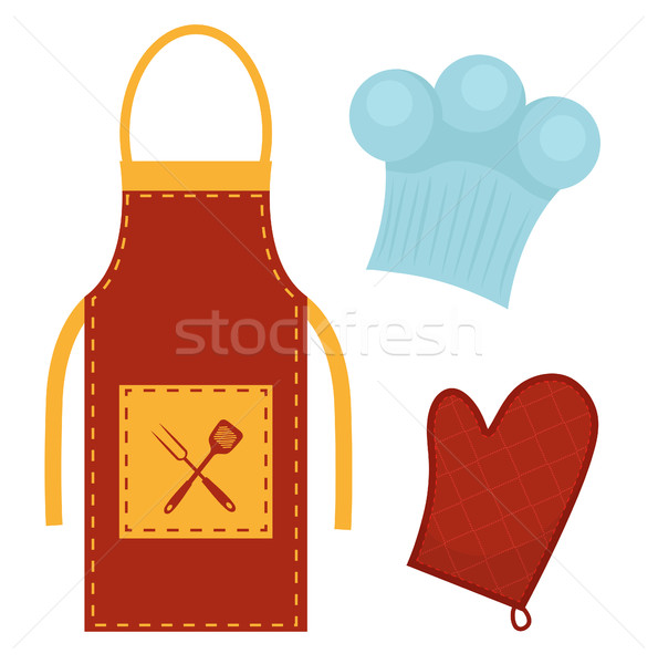 Kitchen set with apron, cook cap, potholder. Clothes for cooking, restaurant concept. Chef's uniform Stock photo © lucia_fox