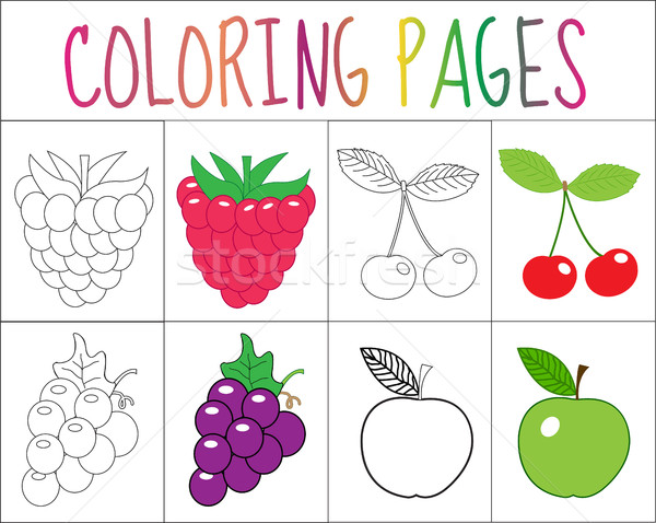 Coloring book, page set. Fruits collection. Sketch and color version.  for kids. Childrens education Stock photo © lucia_fox