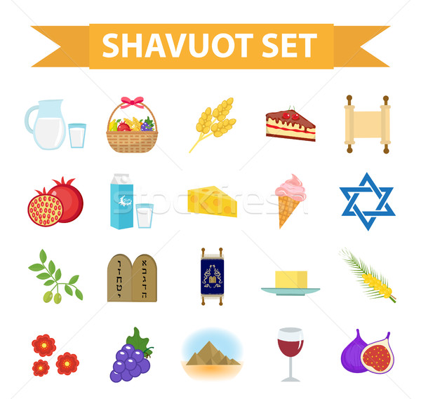 Shavuot icons set, flat style. Collection design elements on the Jewish holiday Shavuot with milk, f Stock photo © lucia_fox