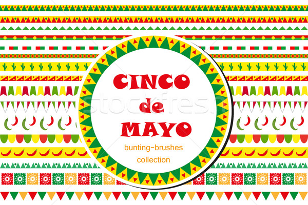 Cinco de Mayo celebration set of borders, ornaments, bunting. Flat style, isolated on white backgrou Stock photo © lucia_fox