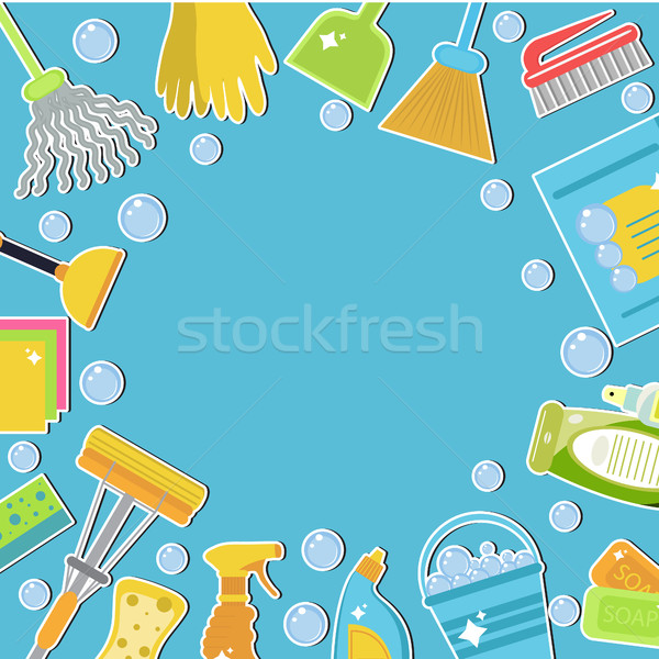 Set of icons for cleaning tools. Cleaning template for text, background. Flat design style. Cleaning Stock photo © lucia_fox