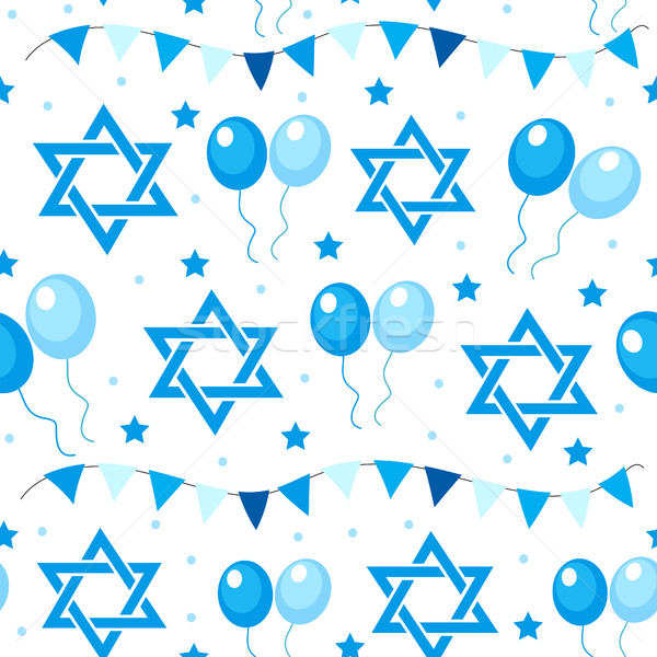 Stock photo: Happy Israel Independence Day seamless pattern with flags and bunting. Jewish Holidays endless backg