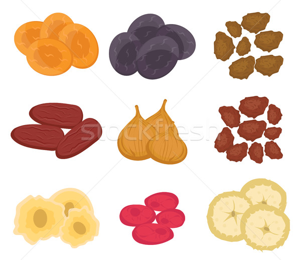 Dried fruits set, flat style. Raisins,  apricots, prunes isolated on a white background. Vector illu Stock photo © lucia_fox