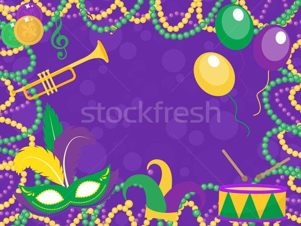 Poster masca margele trompetă tambur pălărie Imagine de stoc © lucia_fox