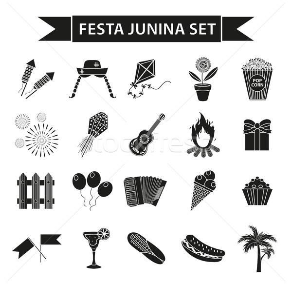 Festa Junina set icons, black silhouette style. Brazilian festival, celebration of traditional symbo Stock photo © lucia_fox