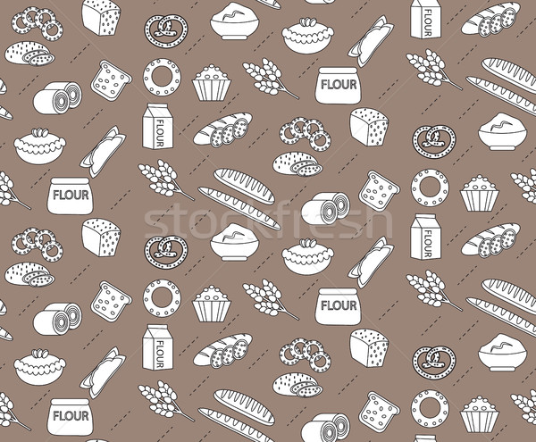 Bakery seamless pattern. Line, outline, doodle style. Bread and buns texture. Flour products endless Stock photo © lucia_fox