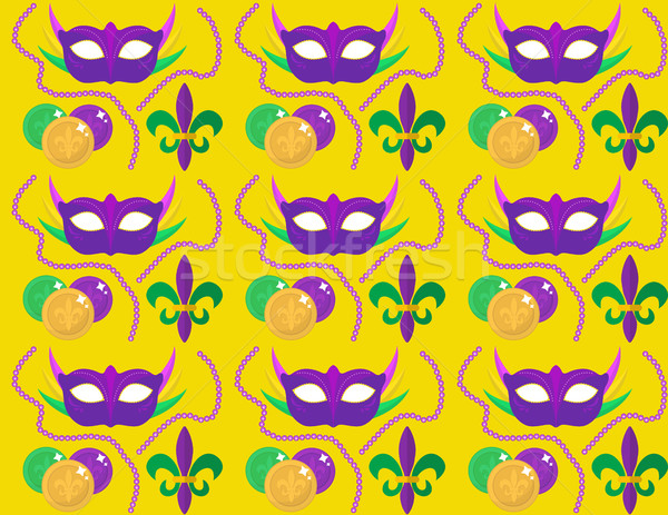 Mardi Gras Carnival seamless pattern with mask feathers, beads.   endless background, texture, wallp Stock photo © lucia_fox