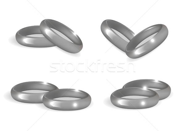 Realistic wedding silver rings set. 3d bands collection isolated on white background. Vector illustr Stock photo © lucia_fox