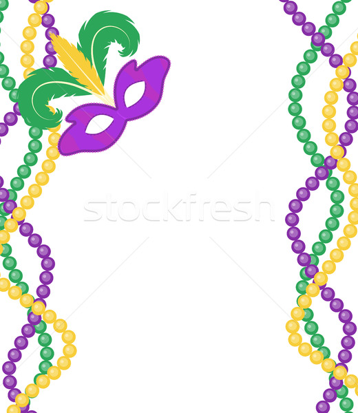 Mardi Gras beads colored frame with a mask, isolated on white background. template poster. Vector il Stock photo © lucia_fox
