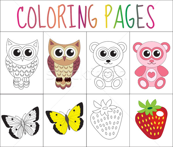 Coloring book page set. Animals collection. Sketch and color version.  for kids. Childrens education Stock photo © lucia_fox