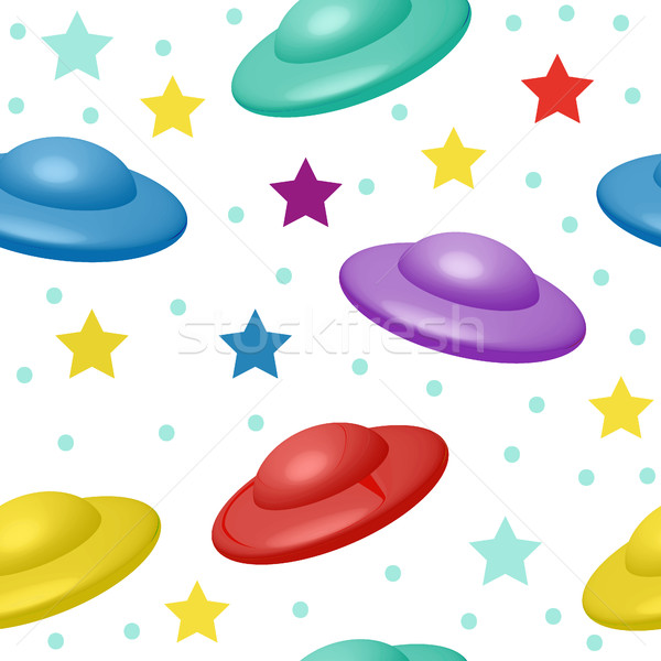 Kids cute seamless pattern with UFO, endless background. Vector illustration. Stock photo © lucia_fox