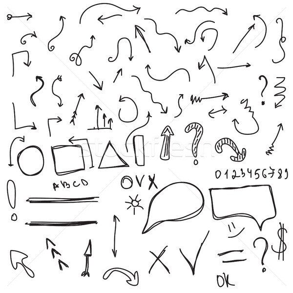 Stock photo: Arrows and signs set of hand drawing. arrow sketches.  Vector illustration