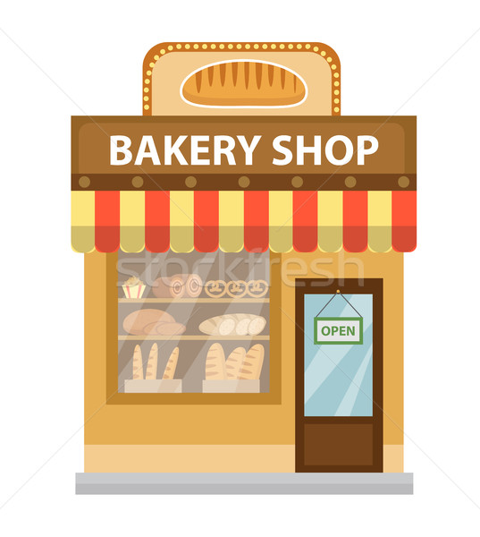 Bakery shop. Baking store building icon. Bread flat style. Showcases stores on the street. Vector il Stock photo © lucia_fox