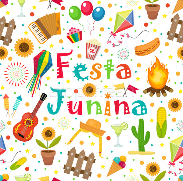 Festa Junina seamless pattern. Brazilian Latin American festival endless background. Repeating textu Stock photo © lucia_fox