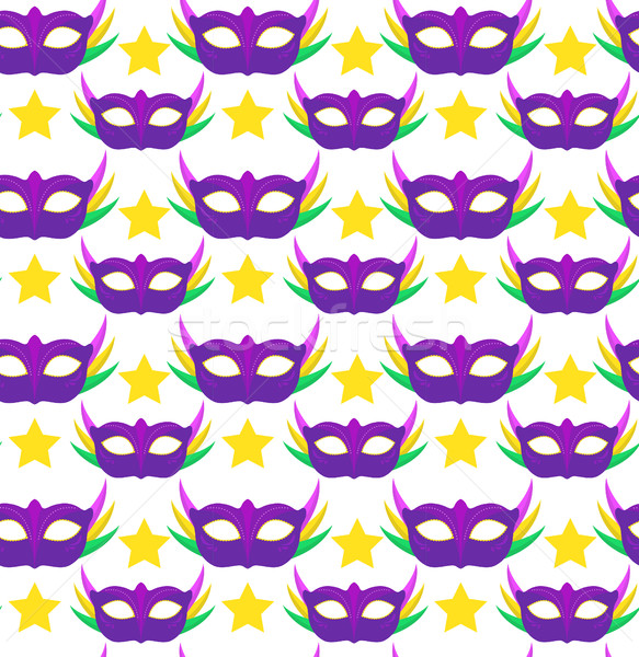 Mardi Gras seamless pattern with carnival mask. Masquerade background, texture, paper. Vector illust Stock photo © lucia_fox