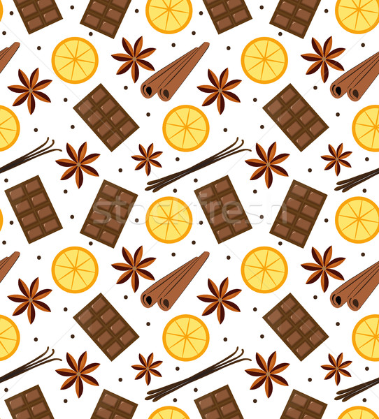 Spices seamless pattern. Mulled wine and chocolate endless background, texture. Vector illustration. Stock photo © lucia_fox