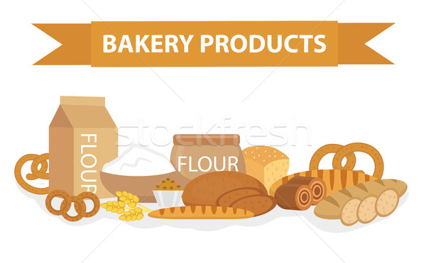Bakery products still-life, flat style. Set of different bread banner. Vector illustration Stock photo © lucia_fox