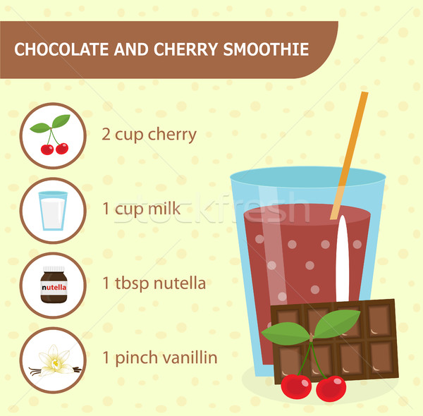 Chocolate and cherry smoothie recipe with ingredients. Detox . Organic raw Shake, healthy drinks. Ve Stock photo © lucia_fox