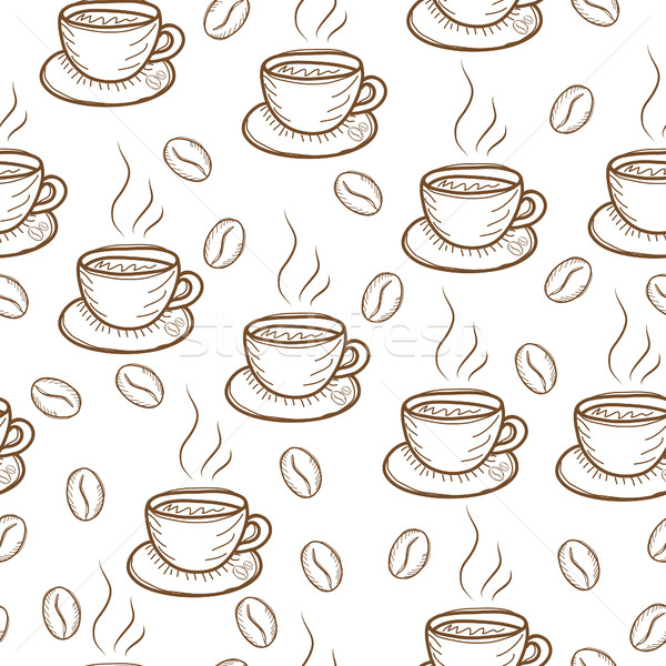 Foto stock: Café · esboço · mão · desenho · padrão · fundo