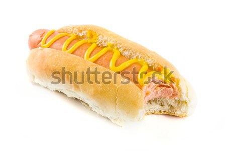 Foto stock: Perro · caliente · que · falta · morder · mostaza · blanco · alimentos