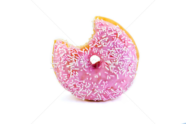粉紅色 油炸圈餅 咬 出 孤立 白 商業照片 © lucielang
