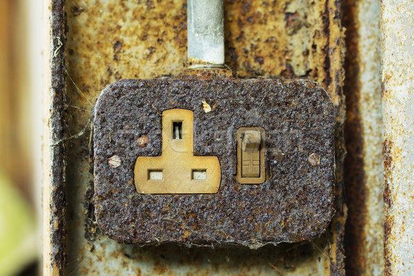 Stock photo: Old rusty 3 pin plug socket and switch