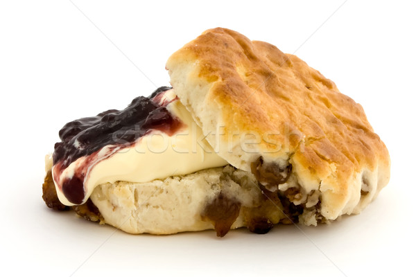 Fresh fruit scone with clotted cream and jam Stock photo © lucielang