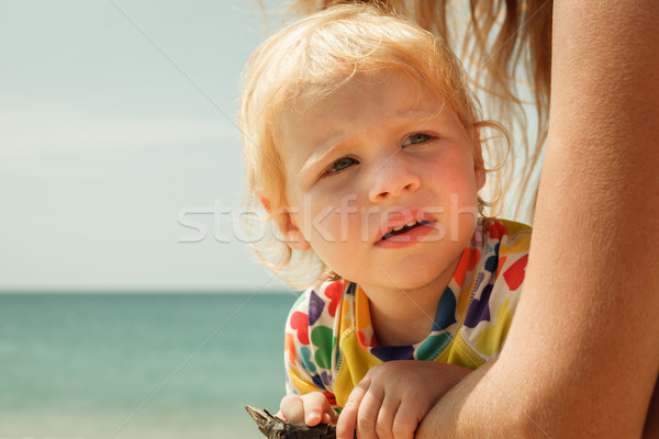 母親 小 尼斯 女兒 女子 海灘 商業照片 © luckyraccoon
