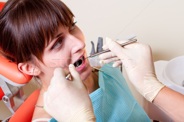 Jóvenes dentista trabajo tratamiento mujer oficina Foto stock © luckyraccoon