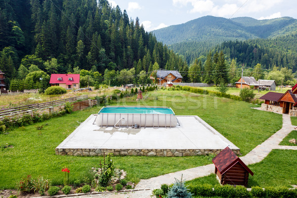 Stok fotoğraf: Otel · dağlar · Ukrayna · ev · bulutlar · Bina