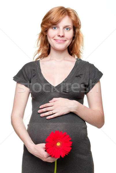 Fiatal terhes nő kéz a kézben pocak piros nő Stock fotó © luckyraccoon