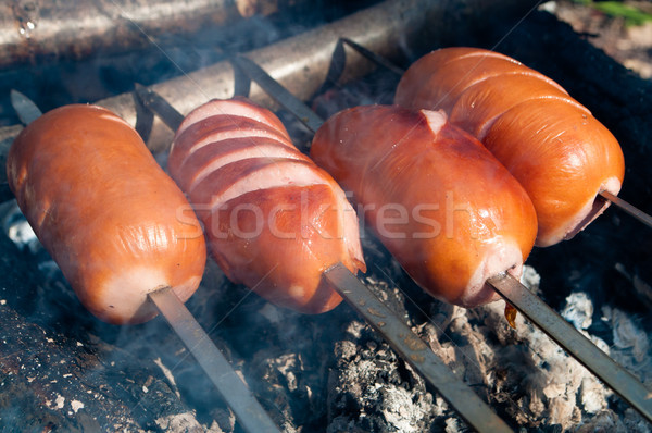 Frito salchichas hoguera fiesta naranja grupo Foto stock © luckyraccoon