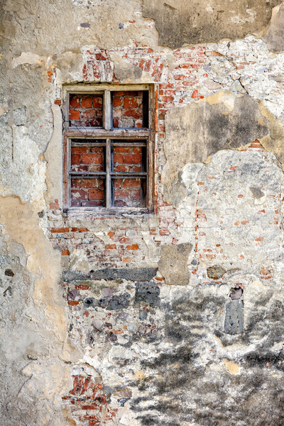Closed blocked window and old stone wall background Stock photo © luckyraccoon